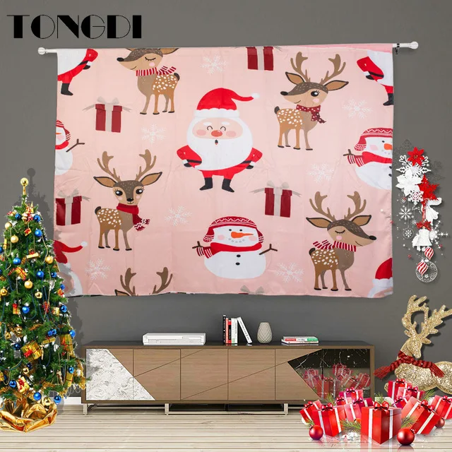 Затемненная занавеска TONGDI с цифровой печатью Рождественское украшение для дома