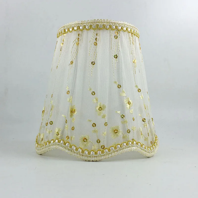 

2PCS DIA 17cm Golden Flowers Lace Fabric Lampshades,Modern Small Table Light Wall Lamp Shade,E14 Hole 3cm/E27 Hole 4.2cm