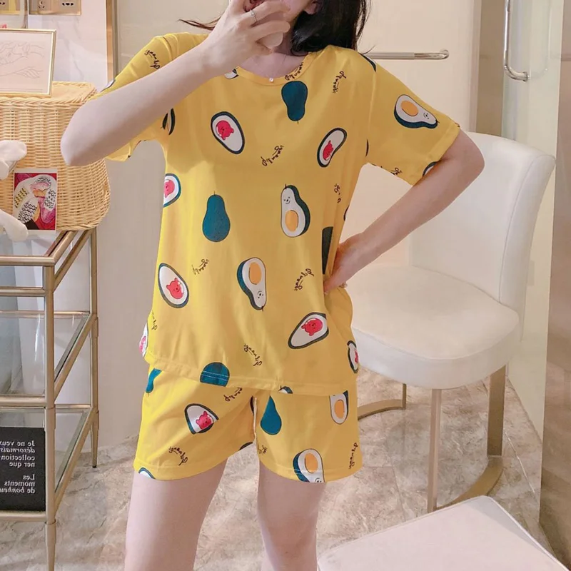 

Пижамный комплект женский летний, Свободная Домашняя одежда в Корейском стиле, с милым принтом, милая Повседневная Мягкая женская одежда дл...