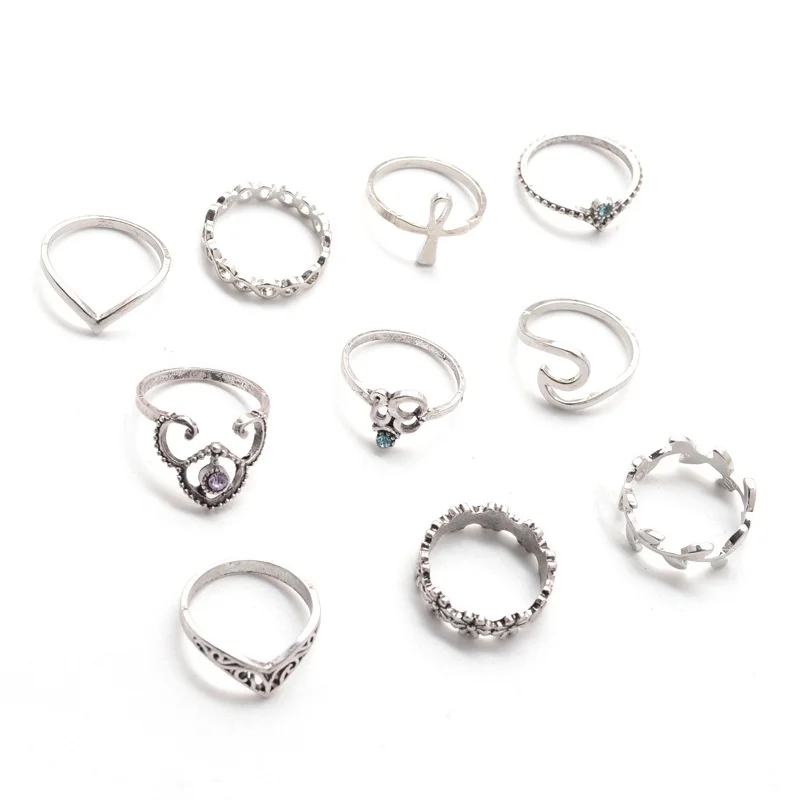 10 шт./компл. женские винтажные резные кольца в стиле панк этнический хиппи