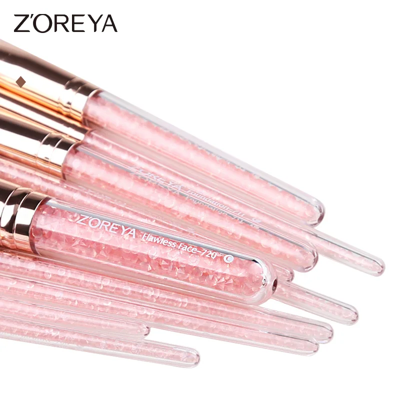 

Zoreya 10pcs Makeup Brushes Set Pink Diamond Make Up Brush Foundation Powder Shadow Blending Eyebrow Cosmetic Kit Tool Crystal