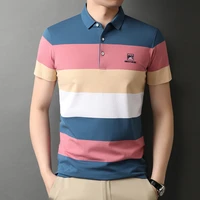 golf polo shirts for men 2021 summer new cotton turn down collar striped embroidery tops contrast color high quality clothing