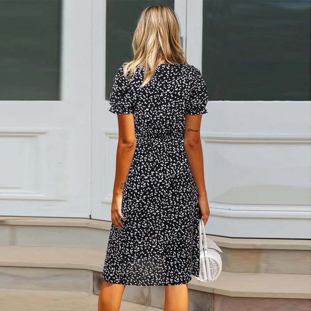 

WildPinky Romance Retro Dresses Women Casual Floral Print Square Collar Dresses Ruffles Puff Sleeve Split Midi Dresses Vestidos