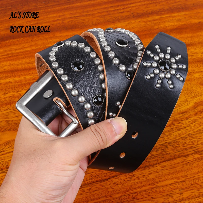 

XW199 Men Top Super Quality First Layer Cowhide Leather Stainless Steel Buckle Retro Style Casual Trendy Stylish Thickening Belt