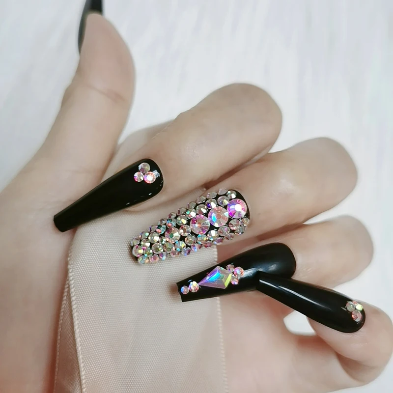 Накладные ногти украшения для балета гроб черные кристаллы бриллианты 24 шт. 2021 |