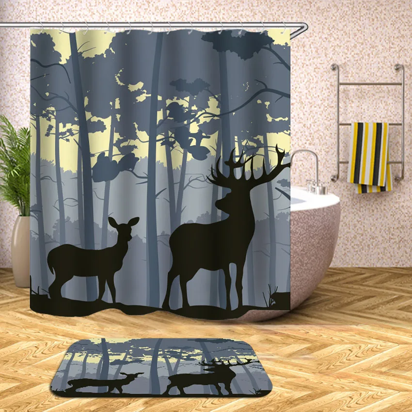 Занавеска для душа с принтом оленя водонепроницаемая шторка ванны оленем 12