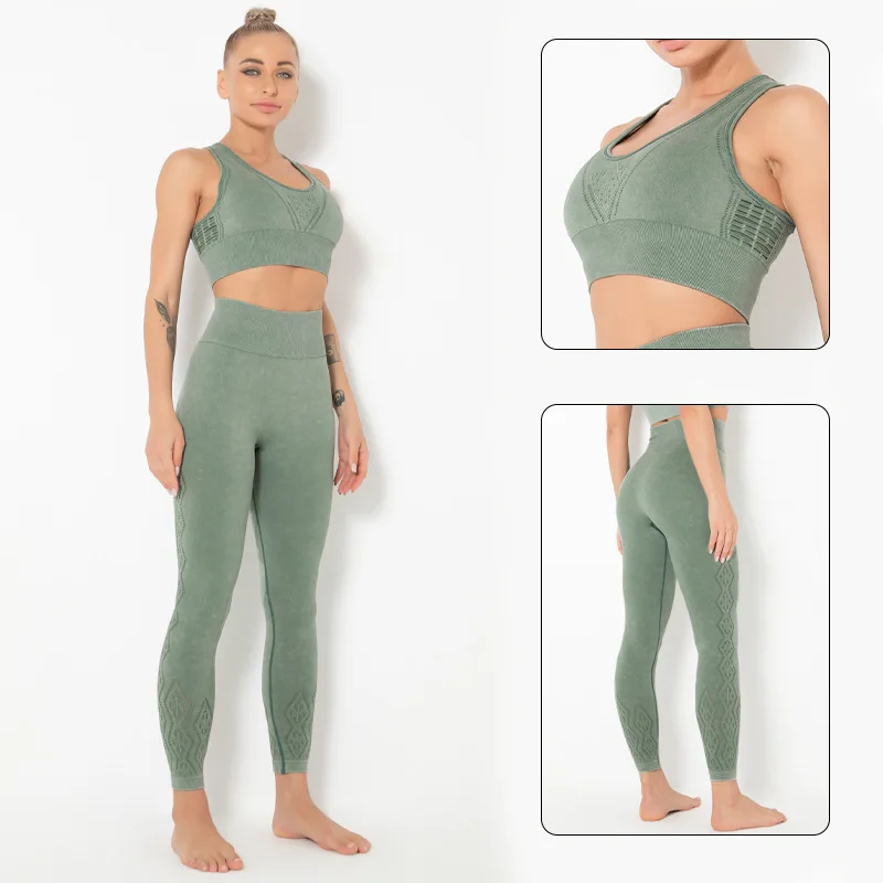 

New Arrival In 2021 Seamless Hollow Out Tracksuit Yoga Sets Fitness Gym Clothing Suit Sportswear Sport Outfit for Woman