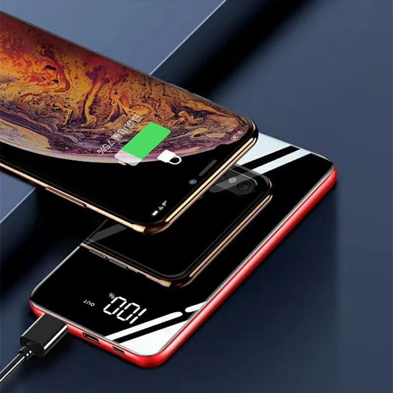 Ультратонкий зеркальный внешний аккумулятор 30000 мАч для xiaomi mi iphone портативное