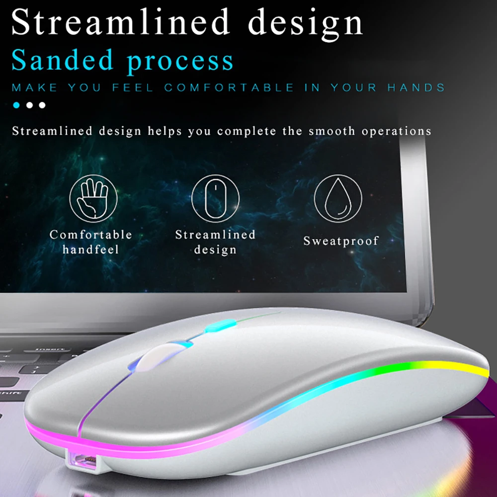

Wireless Mouse Led Backlit Rechargeable Usb Mute Bluetooth And 2.4ghz Ergonomic Optical Gaming Desktop Computer Laptop Mouse
