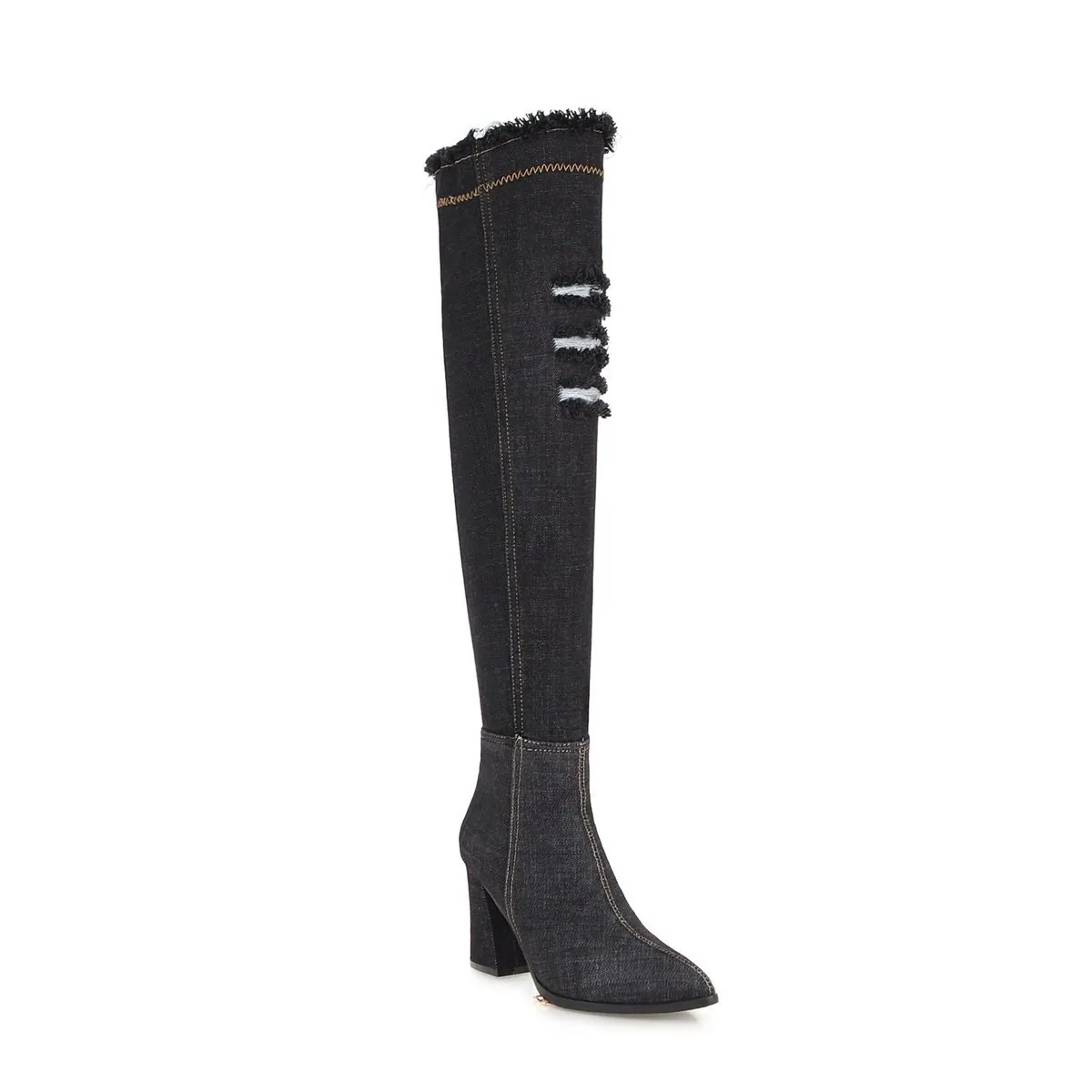 

Spring women's boots denim pointed trend thick high heel over the knee boots