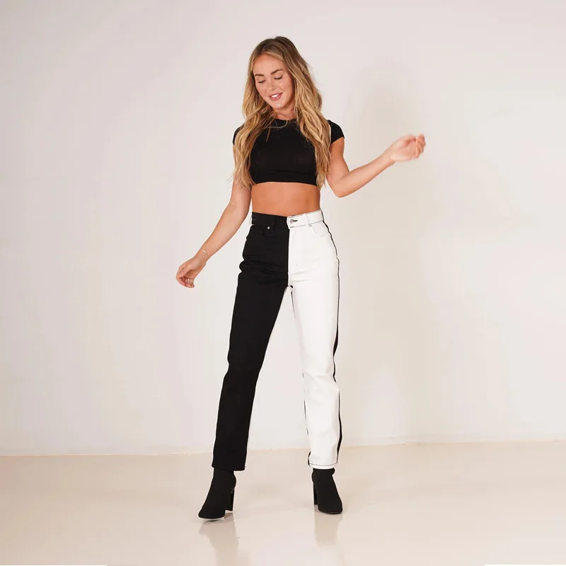 

New autumn 2021 European and American fashion stretch gradient high waist small foot commuter women's denim pants