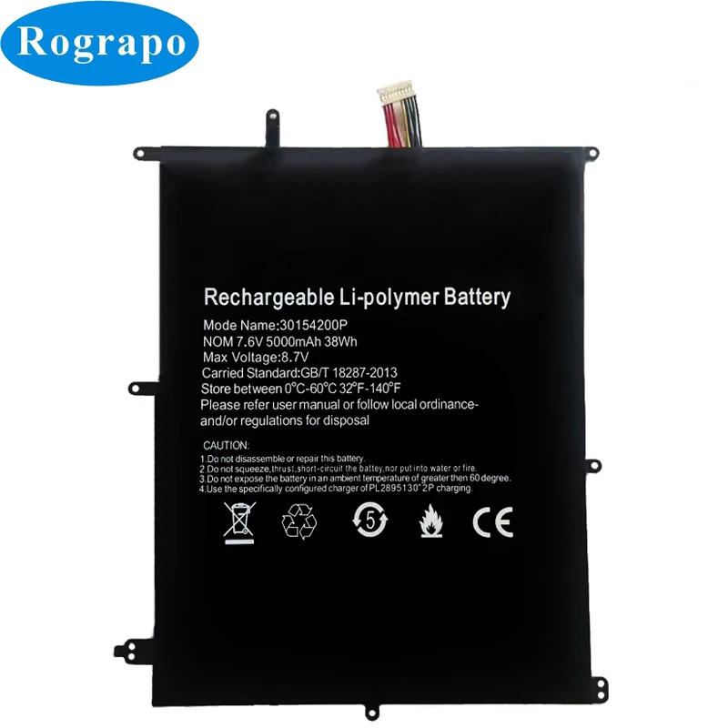 Substituição Portátil Tablet Bateria Notebook Acumulador com 10 Pinos Fio Plug Novo 3.8v 5000mah 30154200p Hw37154200 Bateria e energia extra p/ tablet