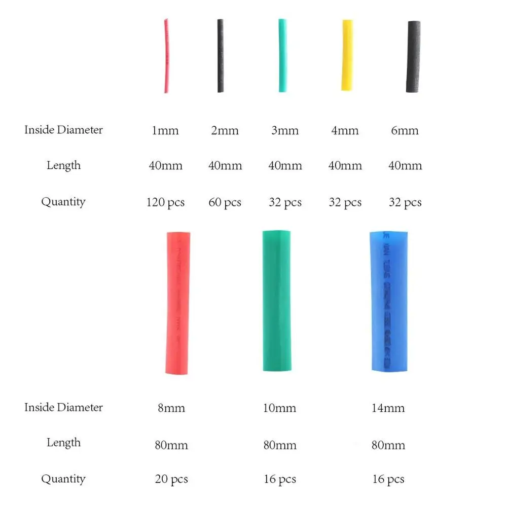 328 Pcs Heat Shrink Tubing 5 Colors 8 Sizes Assorted Tube Wrap Sleeve Set Combo | Электронные компоненты и