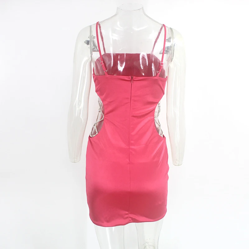 Женское атласное мини-платье Fuedage красное открытое облегающее платье на