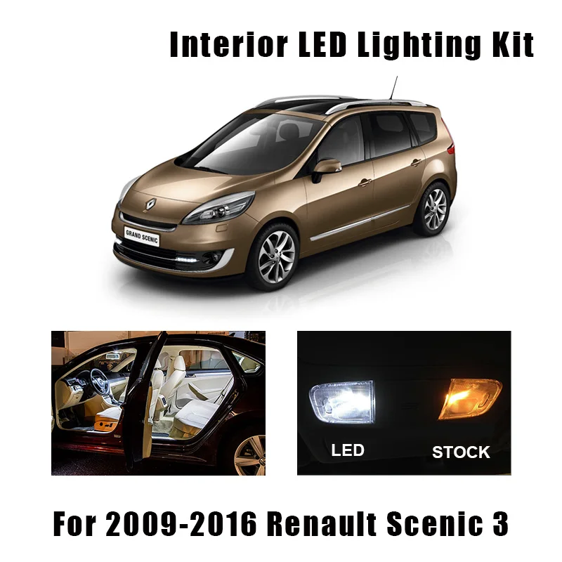 

17pcs White Error Free Car LED Bulbs Reading Dome Map Trunk Door Light Interior Kit For 2009-2016 Renault Scenic III 3 MK3