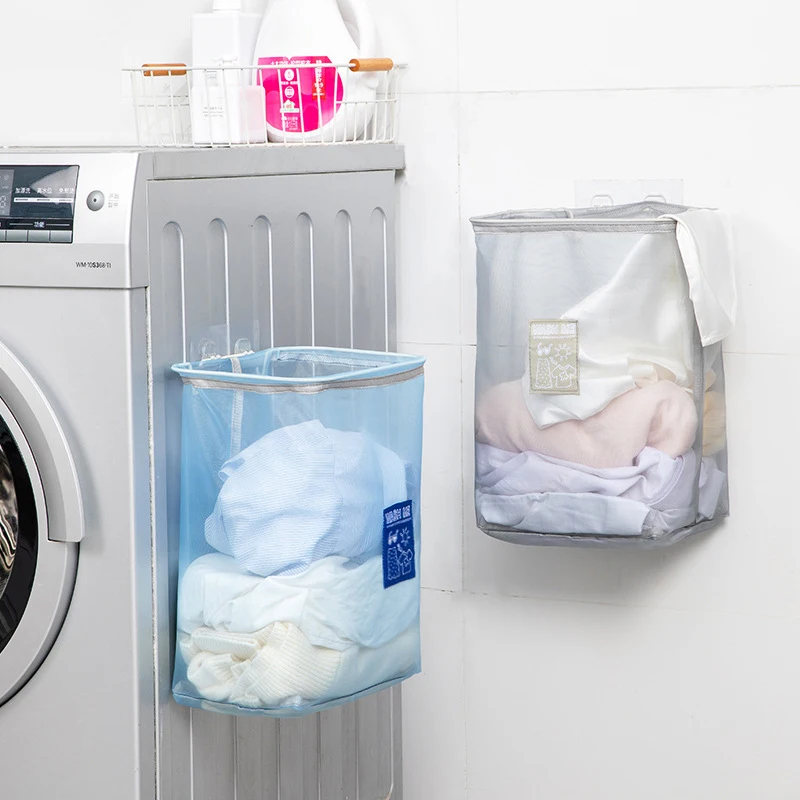 

Bathroom Cloth Mesh Bag Visible Storage Hanging Laundry Hamper Punch-Free Large Open Top Easy Accessing for Room QJS Shop