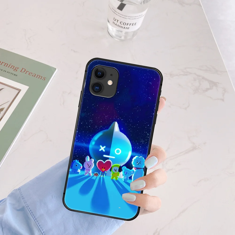 

Cartoon BT21 Phone Case For Iphone 5 5S SE 2020 6 6S 7 8 Plus 11 12 Mini X XS XR Pro Max black Etui Trend Coque Tpu Cell