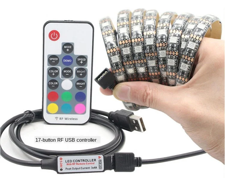 

Светодиодная лента RGB 5050SMD с 17 клавишами, водонепроницаемый светодиодный светильник для подсветки телевизора «сделай сам», 5 В, 60 светодиодо...