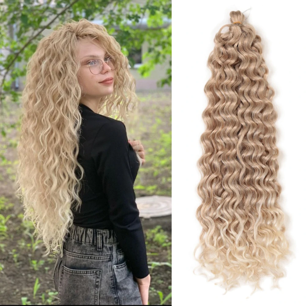 18-24inch Synthetic Crochet Braiding Hair Ocean Wave Braids Hair Extension Pre-Looped Crochet Twist Hair Bulk 90g/Pack Alibaby
