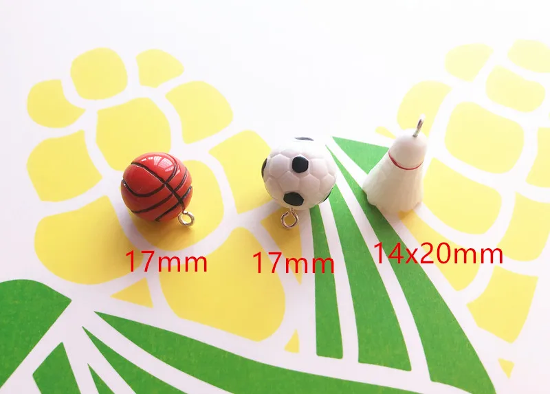 10pcs/pack Sport Basketball Football Badminton Resin Charms Pendant Earring Keychain DIY Fashion Jewelry Accessories 3D Style - купить по
