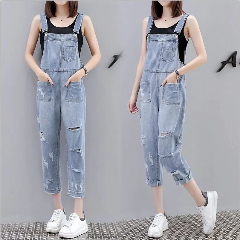 

women clothing denim washed fabric rompers summer/spring hole overalls women jumpsuit suspenders jeans european women overalls