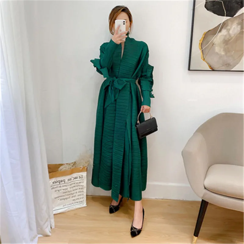 

Miyake pleated dress 2021 Summer Women New Lace-up Heavy Industry Loose Large Size Dresses Pleats Robes Elegant Vestido De Muje