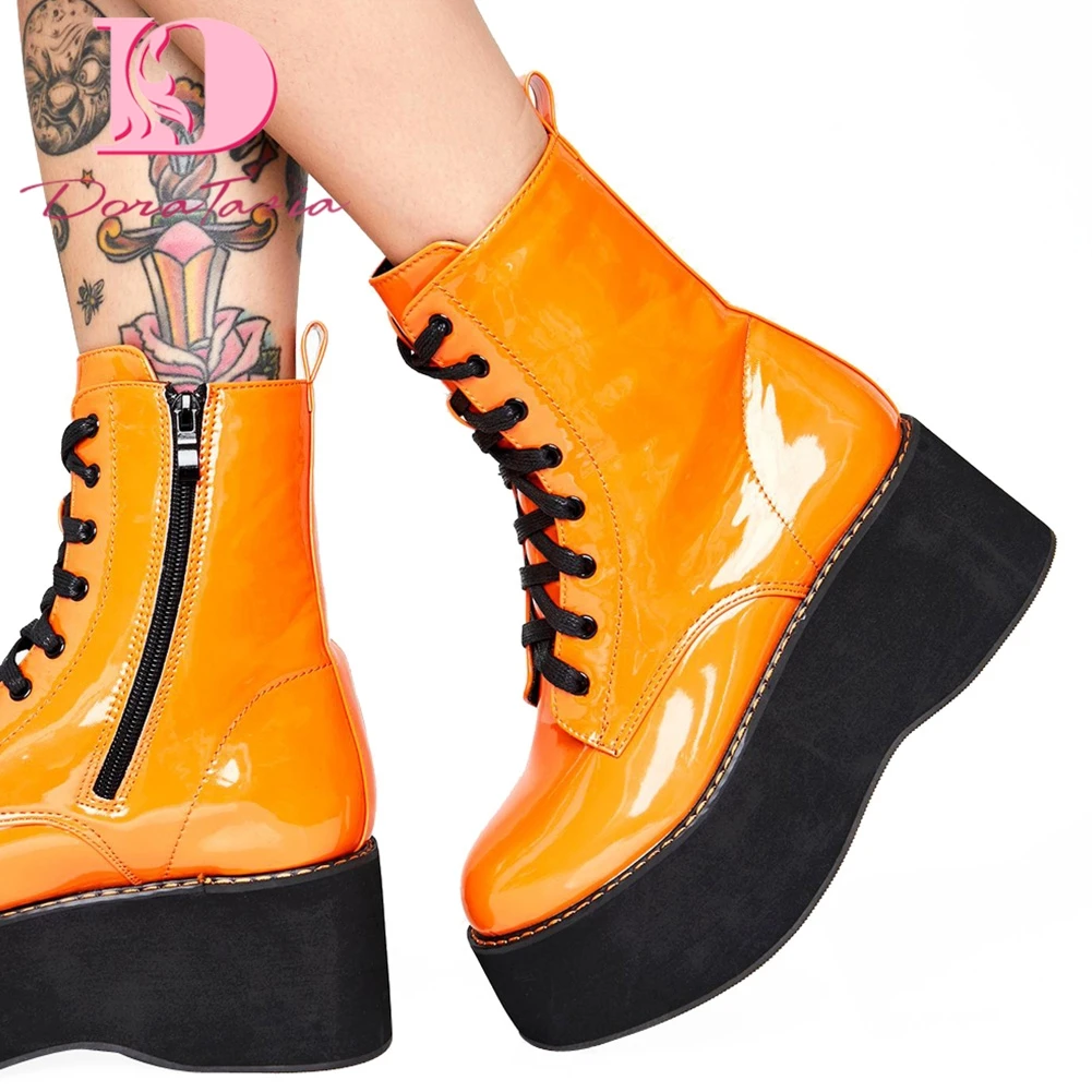 

DoraTasia Plus Size 33-44 New Female Platform Ankle Boots Fashion Chunky High Heels Zip Boots Women 2020 Street Shoes Woman
