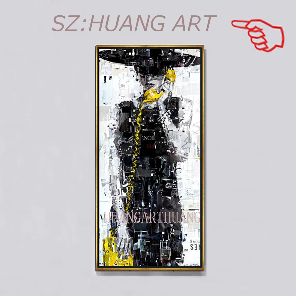

Hand painted black figure oil painting knife painting abstract black wall art for the living room home decoration frameless