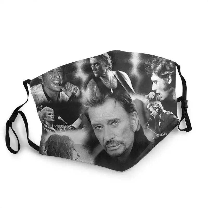 

Retro Rock Johnny Hallyday Mask Dustproof Washable French France Singer Face Mask Protection Men Women Respirator Mouth Muffle