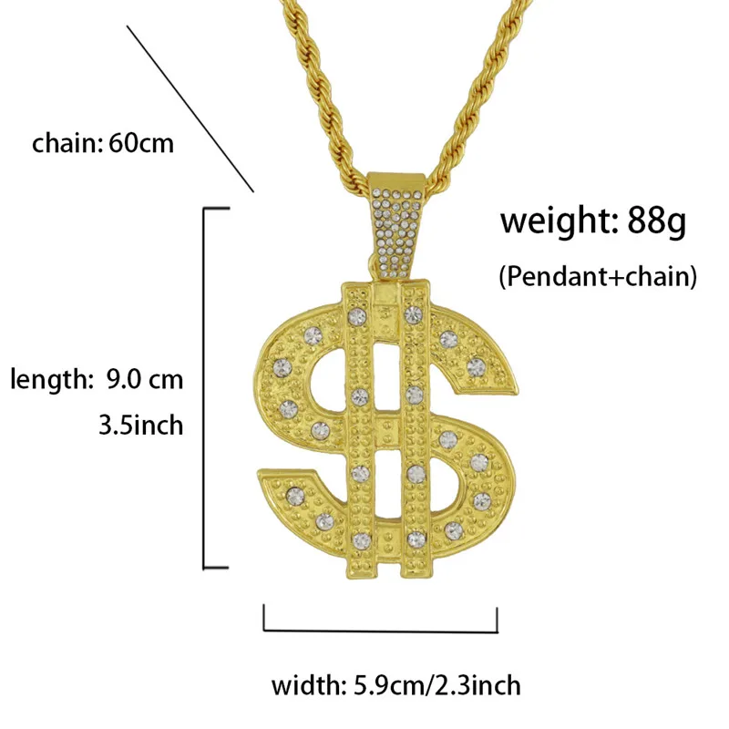 

Hip Hop Punk Large US Dollar Money Sign Pendant With Cuban Chain Choker Necklace For Men Women Dropshipping
