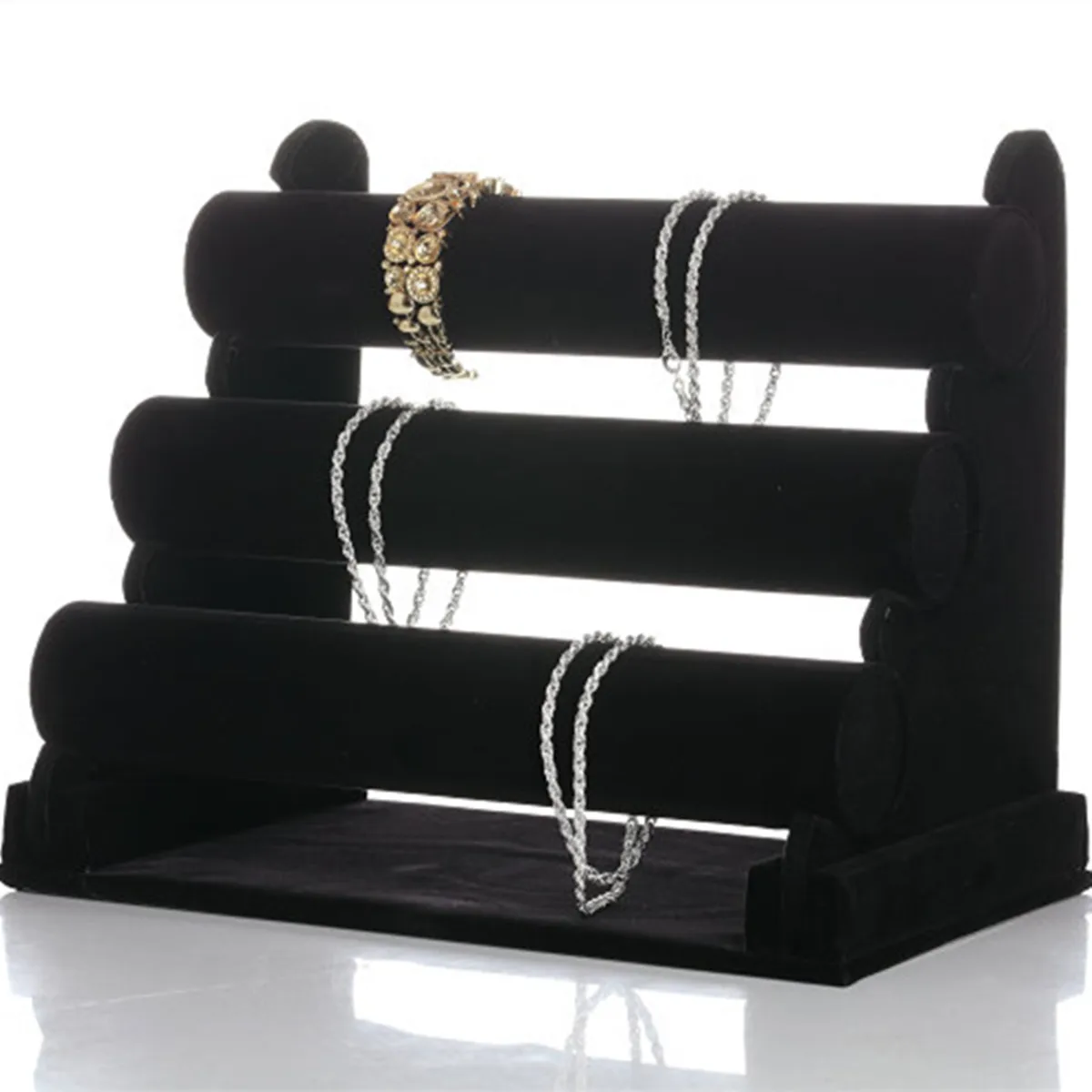 Бесплатная доставка 3 уровневый черный ювелирный браслет часы дисплей подставка