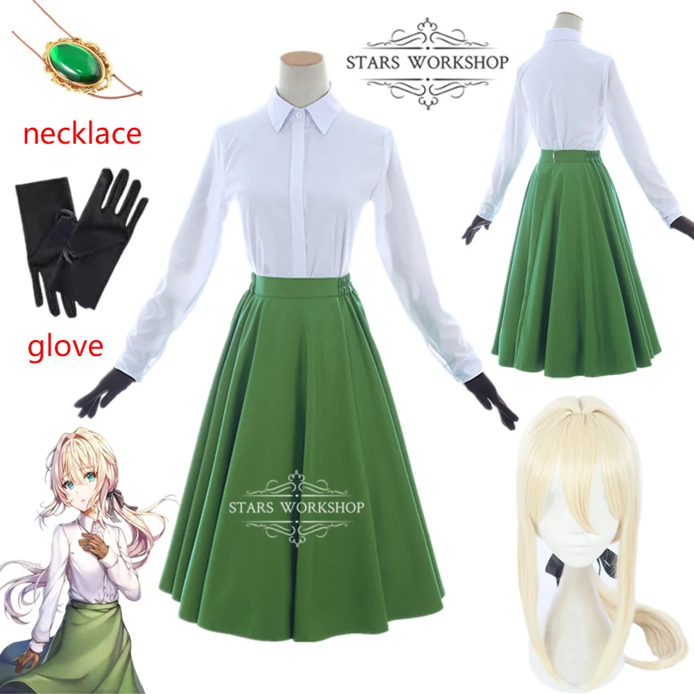 Violet Evergarden Auto Memory Doll Cosplay Costume Women Fancy Skirt T-Shirt Uniform Suit Glove Necklace Accessories