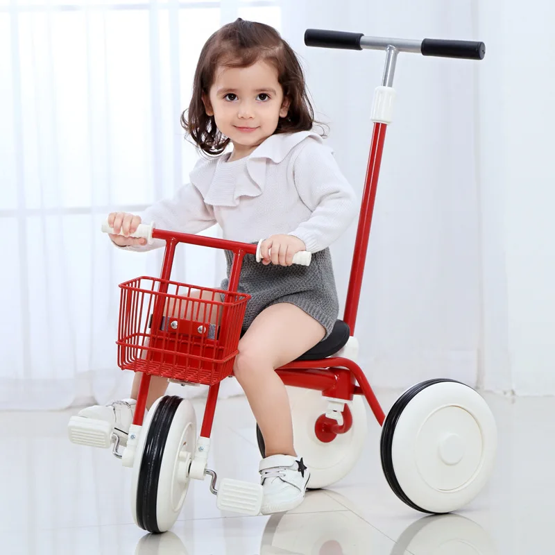 2 In 1 Children Tricycle Bike Baby Cart 3 Wheels Bicycle Child Tricycle Stroller Three Wheels Push Bar Kids Bicycle Trike 1-6Y