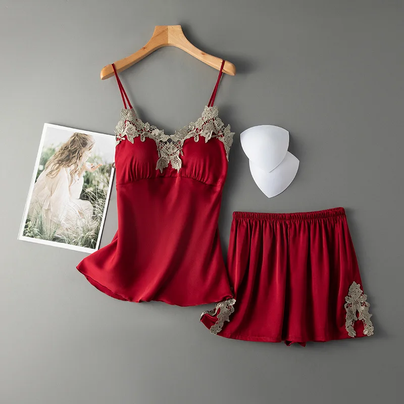 

2021 New Summer Pajamas Set Women Strap Top&Shorts Sexy Lace Sleep Set Femme Pijamas Suit Sleeveless 2PCS Sleepwear Home Wear
