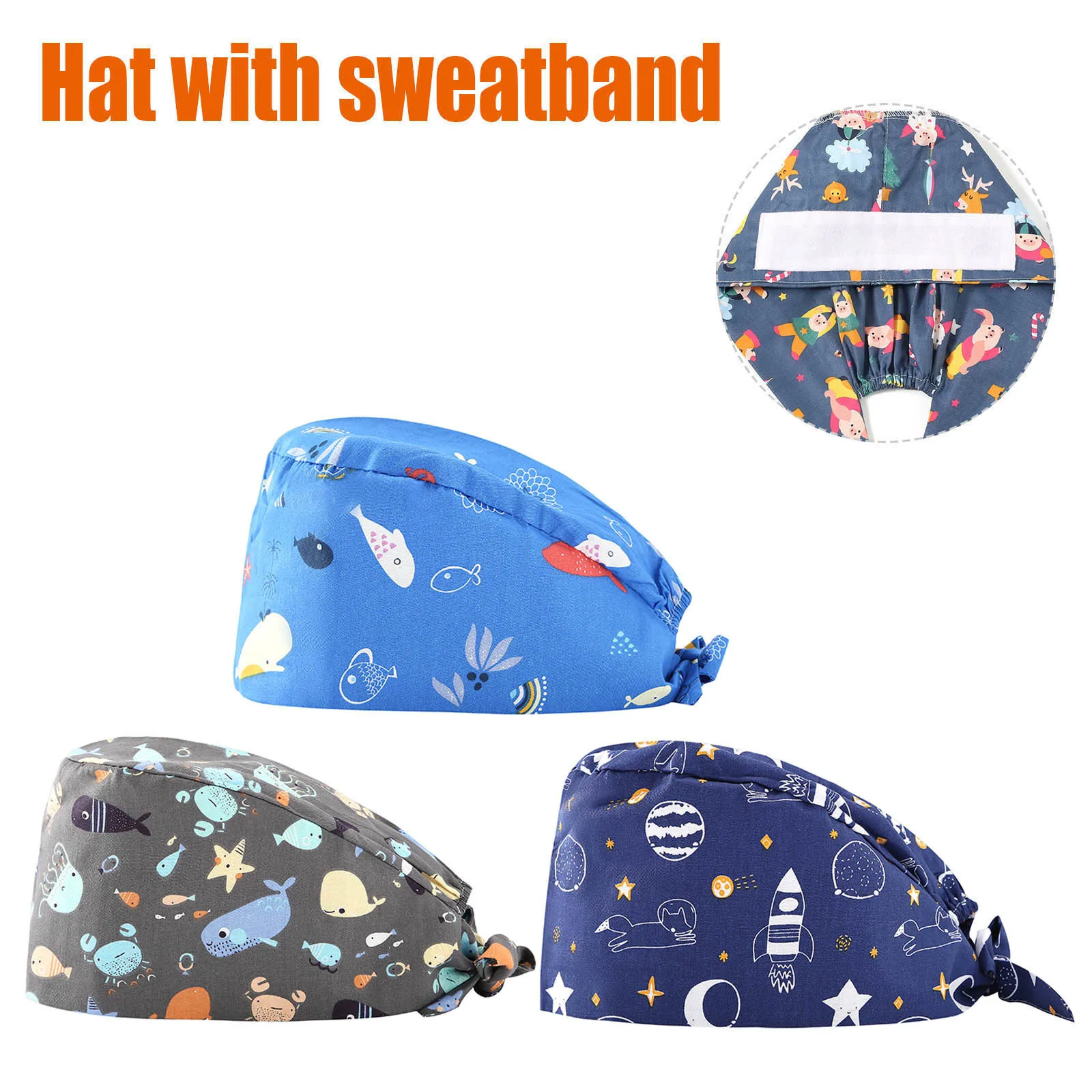 

Multicolor Cartoon Print Nurse hats adjustable Scrub cap beauty salon nursing cap laboratory pet shop fashion scrub hats A50