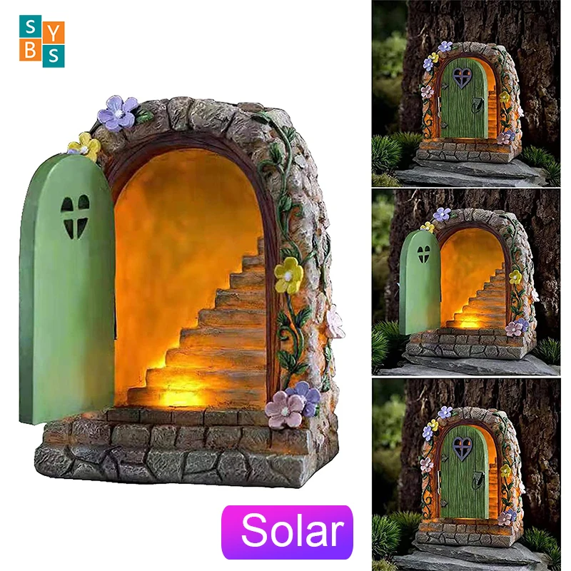 

Solar Garden Statues Fairy Gate Outdoor Decor Miniature Garden Solar Shimen Night Light Gardening Luminous Decorative Ornaments