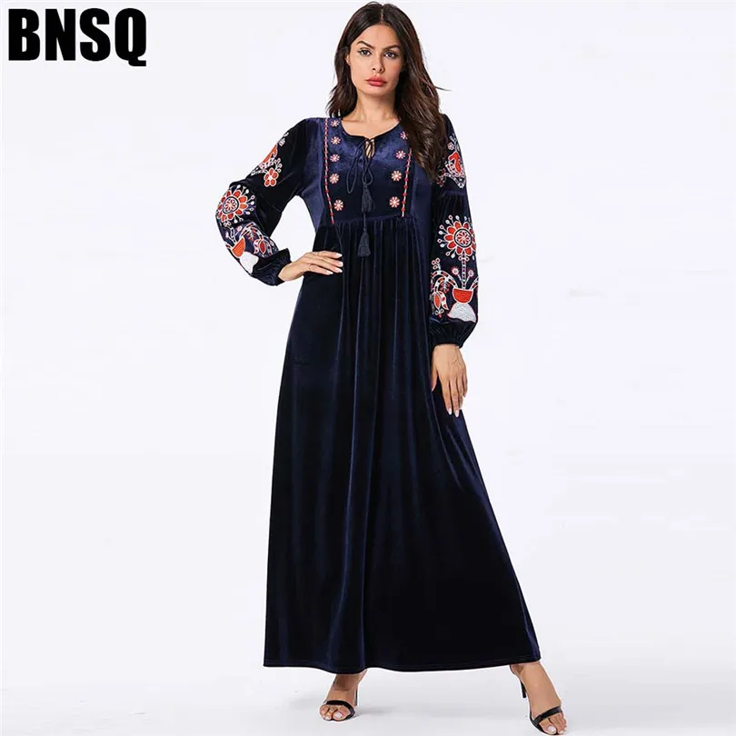 Средний Восточный турецкий Женский Синий завод вышитые повседневное золото