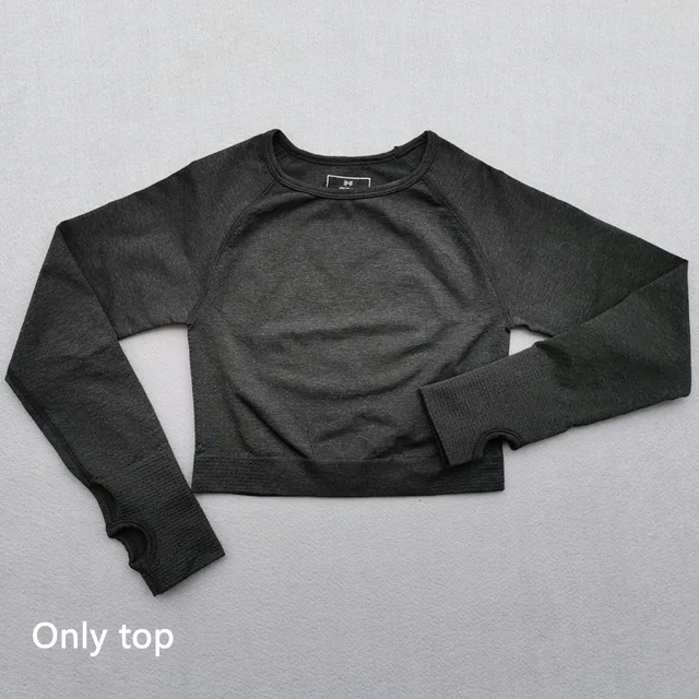 Black top Бесшовный костюм для йоги, 2 шт., спортивные футболки, укороченный топ, бесшовные леггинсы, спортивный комплект, одежда для спортзала, фитнес-костюм, комплект для тренировок, Femme - Цвет: Black top