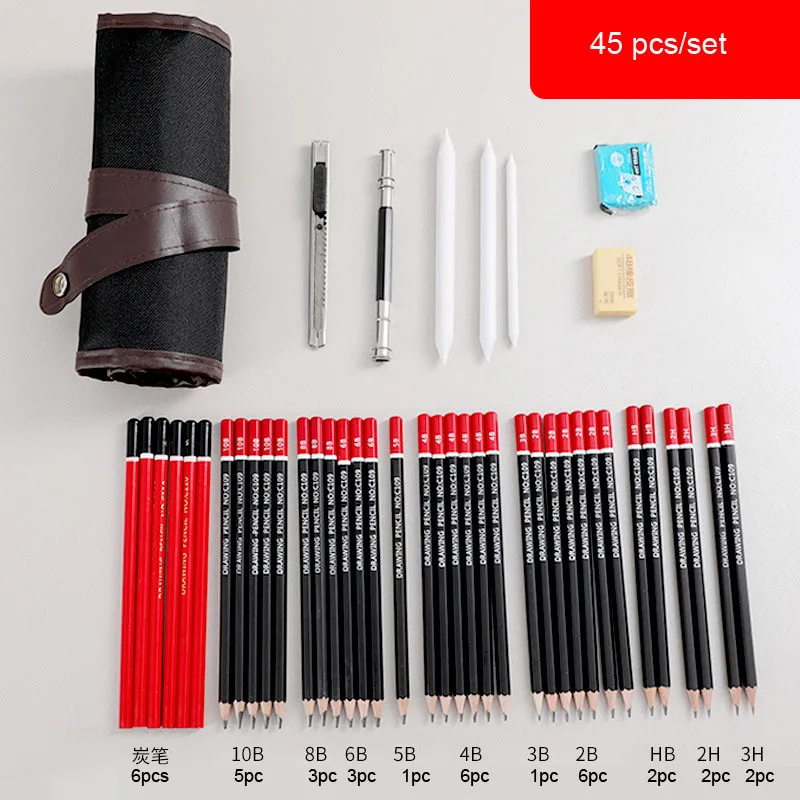 

28/39/45 pcs Drawing Sketch Pencil Set Professional Sketching Kit Wood Pencil Bags For Painter School Students Art Supplies