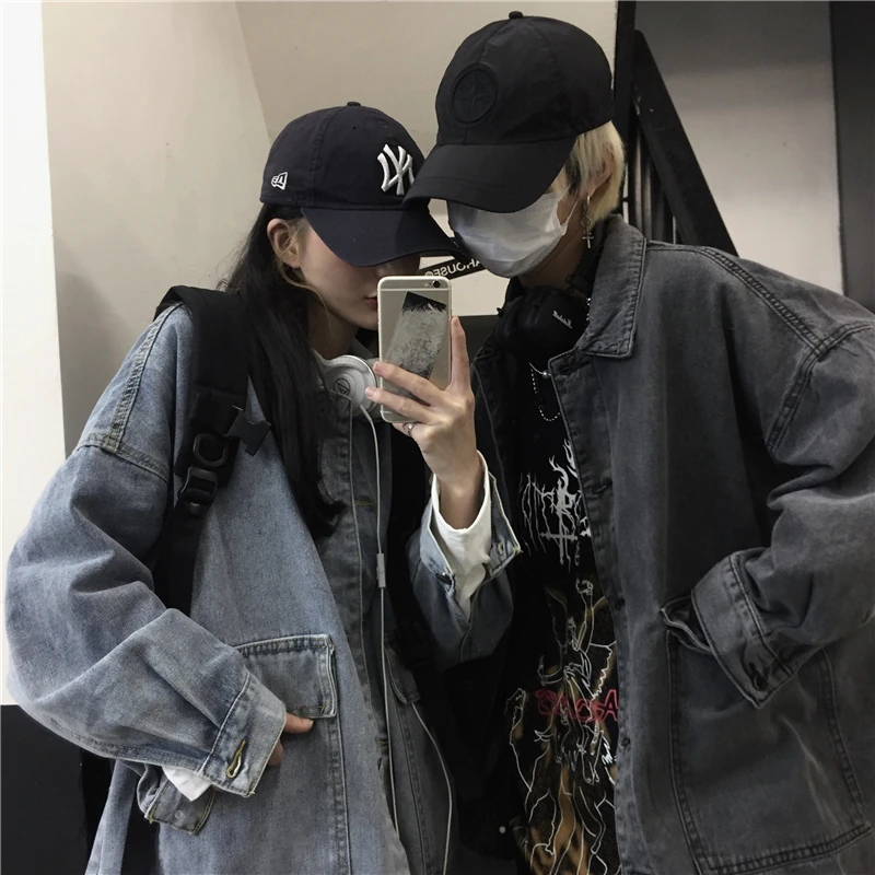 Spring and Autumn Korean Style Ins High Street Retro Pocket Denim Jacket Women's Loose Boyfriend Couple Clothes Fried Street Top
