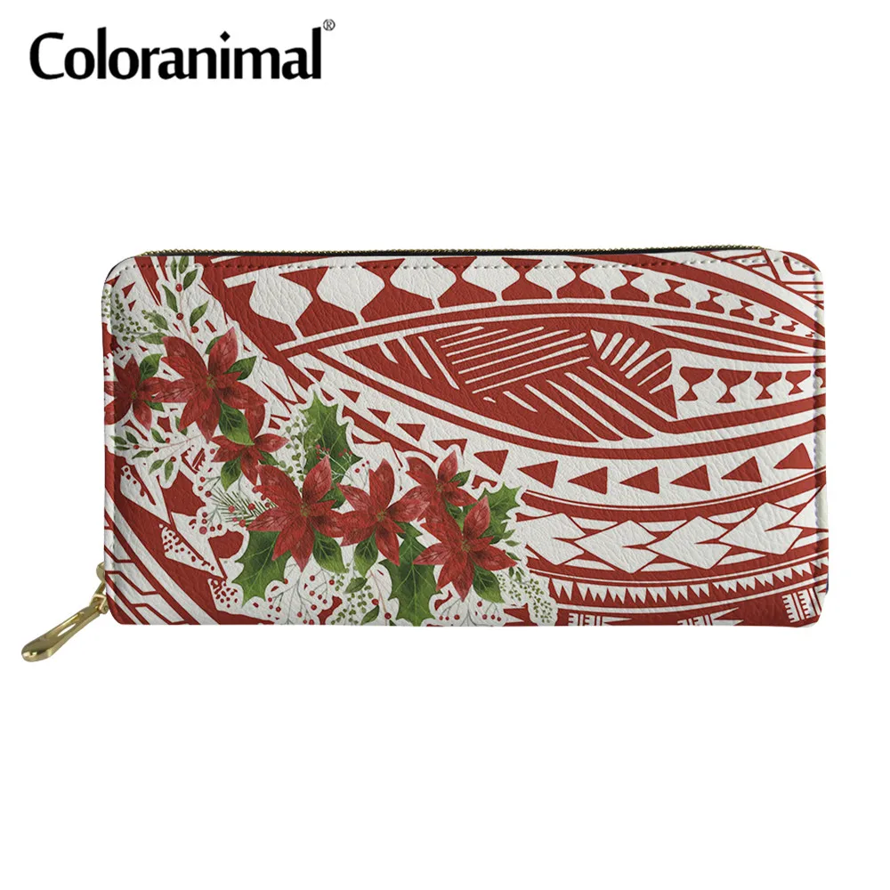 

Coloranimal PU Leather Women Wallet Polynesian Plumeria Printed Lady Clutch Purse Protable Credit Card Holder Casual Bolsa 2020