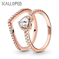 scalloped fashion creative love set ring exquisite luxury micro set zircon ladies engagement birthday jewelry ring