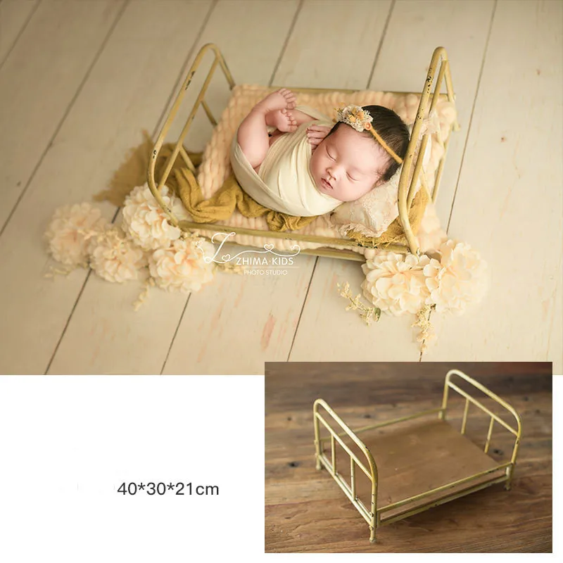 New old retro iron baby wooden bed baby photo shooting studio crib baby newborn photography props
