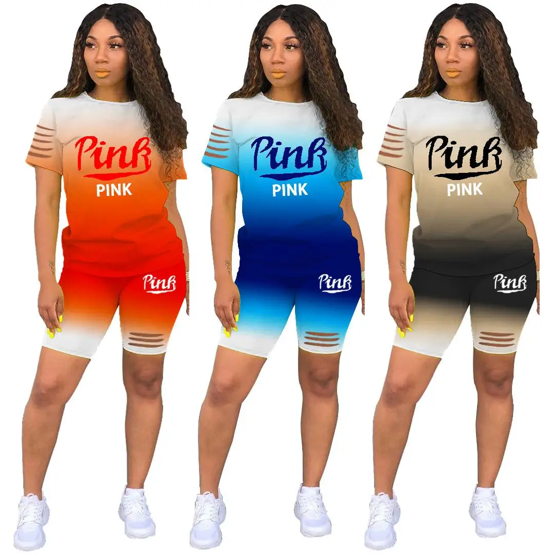 

Женский летний комплект из двух предметов, повседневный велосипедный комплект из двух предметов с принтом букв и коротким рукавом, лето 2021