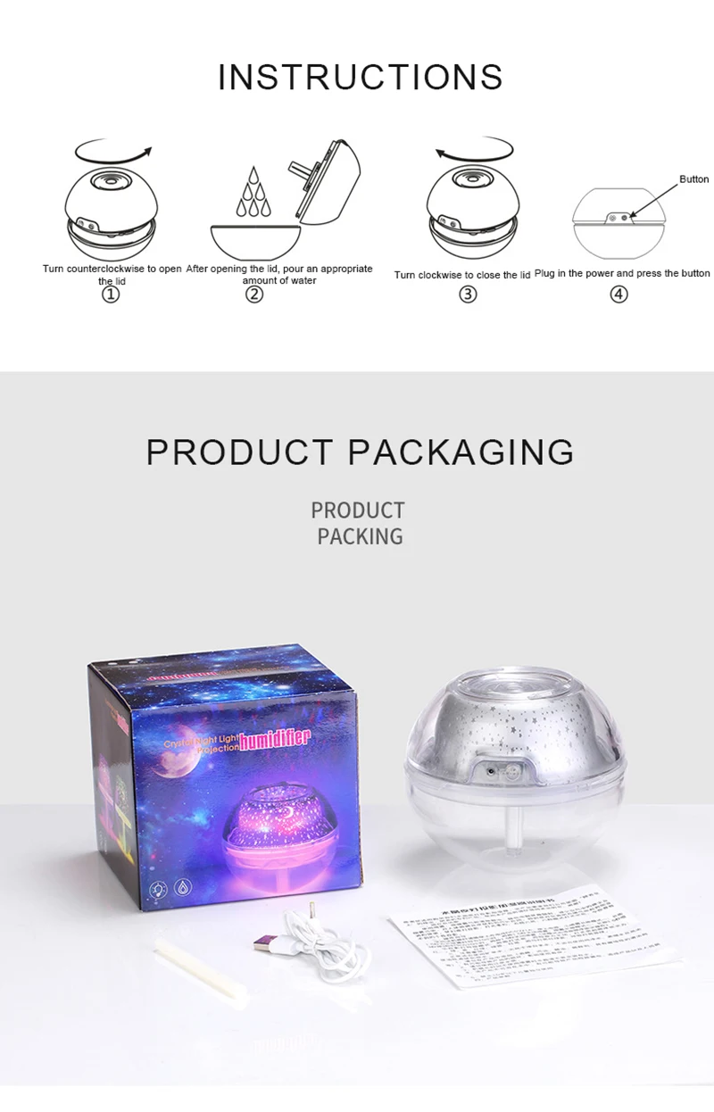 

Crystal projection humidifier Humidifier Aroma Diffuser Home colorful night light USB humidifier Air Humidifier