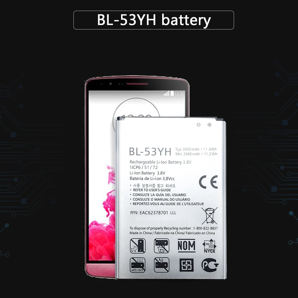 3000 мА/ч BL-53YH Замена Батарея для LG G3 F400 F400K F460 F470 D830 D850 VS985 D851 D852 D855 D857 D858 D859 LS990 |