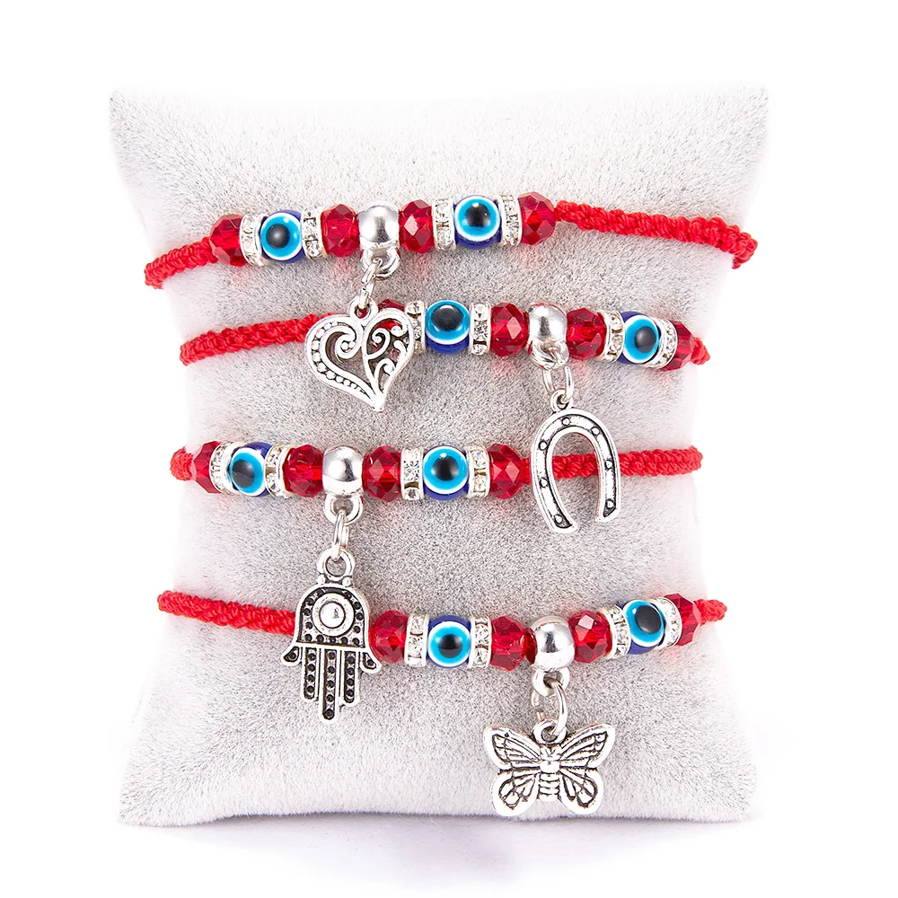 

2022 Fashion Flower Palm Evil Eye Charm Bracelet Creative Handmade Butterfly Elephant Tortoise Adjustable Rope Chain for Women