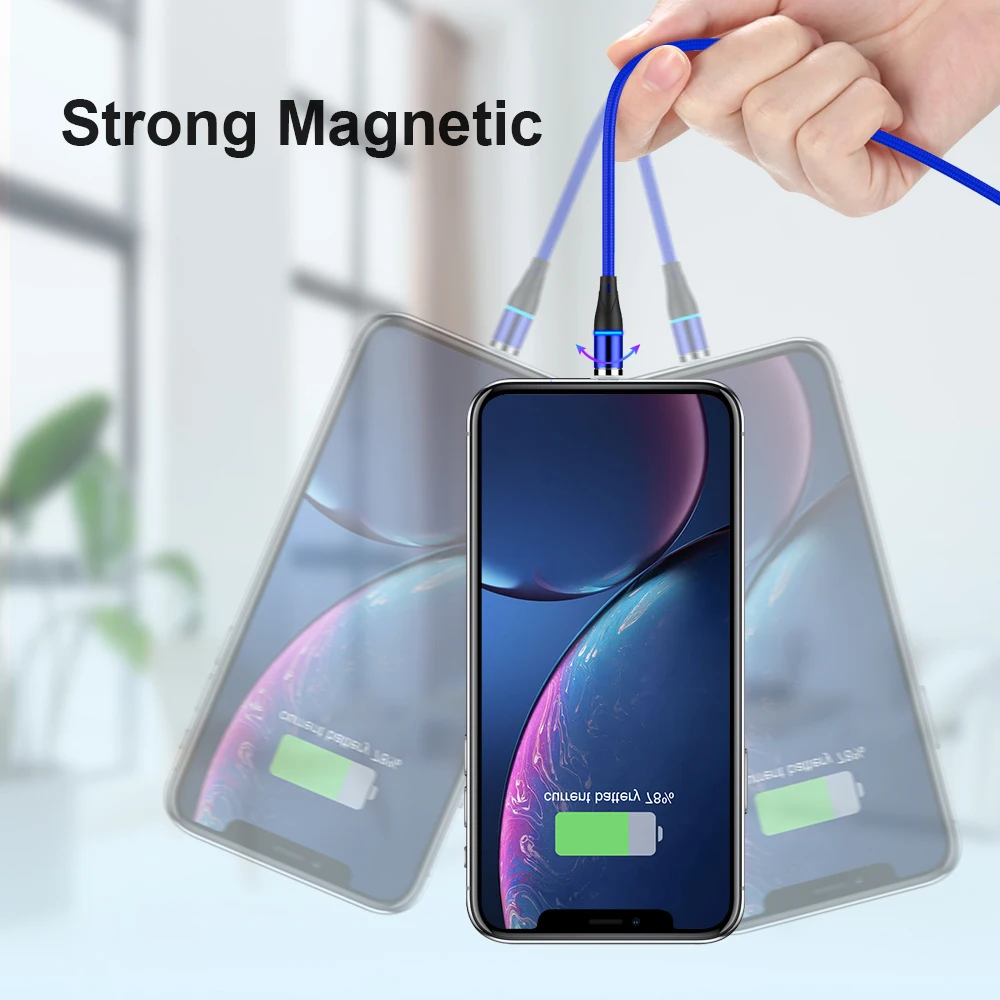 Магнитный кабель IPSKY, 3 А, быстрая зарядка через usb, Тип C, для телефона, вращение на 360, магнитный кабель для передачи данных для Iphone X XR, зарядное устройство для samsung, шнур