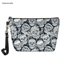 nopersonality mini travel wash toiletry bags leather floral sugar skull print cosmetic case for make up leather makeup bags