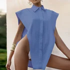 Женская винтажная блузка без рукавов, Свободная Повседневная рубашка с V-образным вырезом, на пуговицах, большие размеры, лето 2021